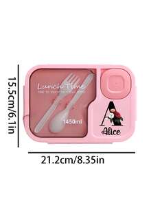 1 pieza Caja de almuerzo de gran capacidad con nombre personalizado, Caja de almuerzo para adultos de 1450ml, de tres compartimentos, a prueba de fugas, impresa con flores rojas e iniciales negras de la A a la Z, Caja de almuerzo personalizada, con cubiertos incorporados y compartimento separado para salsa