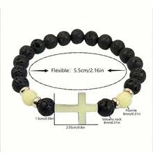 1pc Volcano Stone Night Glow Vintage Bracelet, Multicolor Luminous Cross Beads Jewelry For Boys And Girls,Bracelets For Women - 黑色 - 查看 5