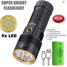 Alonefire X99 9LED White Laser Flashlight - Super Bright Rechargeable Tactical Hand Lamp, Ultra Powerful Strong Light Lantern For Outdoor Camping Hiking - Multicolor - View 13