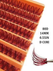 126 piezas/Paquete Pestañas individuales gruesas de 80D D Curl de color vino tinto, extensiones de pestañas naturales y esponjosas de 14 mm, adecuadas para principiantes, autoadhesivas, ligeras y cómodas, herramienta de maquillaje esencial para el hogar y los viajes