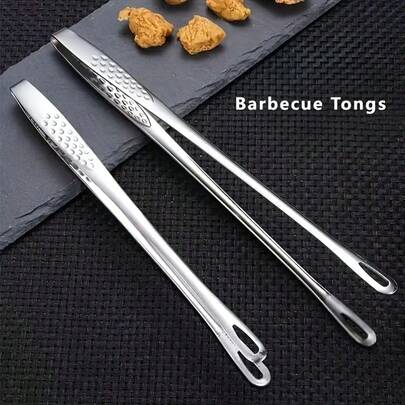 1 High-Quality Stainless Steel Barbecue Tongs With Textured Handle - Food , Suitable For Grilling, Baking And Serving - Very Suitable For Steaks, Meats, Etc., Family Dinner Supplies, Party Supplies