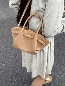 Dedoo European & American Niche Design Suede Bucket Bag With Buckle, Women's Street Style Handbag, Suitable For Shopping, Commuting, Parties, And Gift-Giving In Autumn/Winter - Brown - View 7