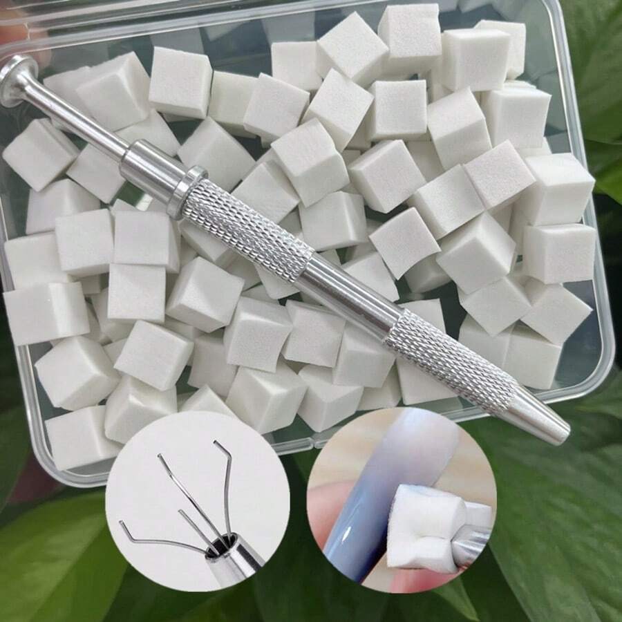 100pcs Mini Sponge Blocks With 4-Claw Tweezer, Nail Art Gradient Color Sponge, Gradient Nail Polish Tools - Apricot - View 1