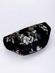 Túi xách cầm tay xếp ly thêu hoa đính sequin, túi xách dự tiệc bằng nhung đen dành cho nữ, túi xách thời trang và quyến rũ, phù hợp cho các bữa tiệc ngày lễ và đi làm (Họa tiết được sắp xếp ngẫu nhiên), sequin - màu đen - Xem 7