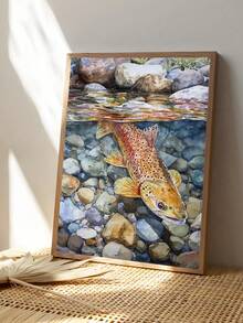 1pc Vintage River Carp Canvas Posters Funky River Fish Landscape Wall Art Rustic Koi Aesthetic Prints Painting, Black Cat Wall Art Sleeping Cat With Plant Picture Canvas Posters Cute Animals Wall Art