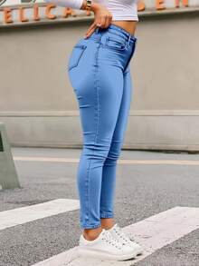 Pantalones De Mujer Mezclilla Mezclilla Vaqueros Cargo Curvy Claros Tiro Alto Color Azul negro - Azul - Ver 1
