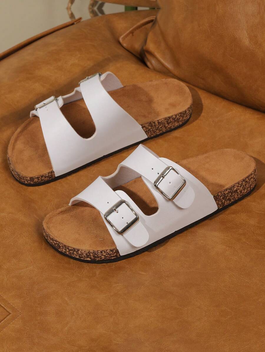 Unisex Casual Slip-On Sandals With Adjustable Buckle Closure, Cork Sole, Soft And Comfortable, Breathable, Flat, Suitable For Daily Wear, Beach, Vacation And Relaxation At Home