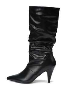 RevReaL Pointed Toe Pleated High-Heeled Boots - Black - View 2