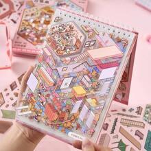 Un album di adesivi, serie Sunshine Town, libretto di scene in miniatura, album di adesivi per decorazione paesaggistica fai-da-te con case di cartoni animati 3D, accessori decorativi in carta fai-da-te, adesivi per quaderni adatti a varie scene, cover per telefono, adesivi per tazze, adesivi per album di ritagli e diari