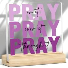 1pc Pray On It Over It Through It Christmas Decor – Uplifting Blue Acrylic Faith Plaque Gift | Christian Holiday Sign For Desk, Bedroom, Church | Perfect For Women & Pastors Home Decor Christmas Decorations Room Decor