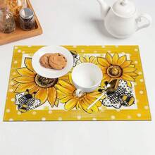 4 pièces Sets de table en lin imprimé tournesol - Sets de table rectangulaires en lin tressé pour la salle à manger, la cuisine, la table de café, la décoration de la table de salle à manger