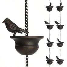 Black Bird Rain Chain - Decorative Water Drainage Ditch With Hooks, Suitable For Garden, Park, And Home Roof Sewers, Durable Plastic, Easy To Install, Features 8 Bird Shapes, Outdoor Drainage Ditch | Decorative Rain Chain | Durable Plastic, Bird Shaped Decoration