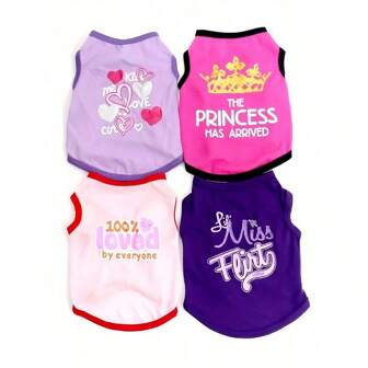 4pcs/Set Cat & Dog Vest Tops, Lightweight Breathable Comfortable With Prints, Suitable For Small To Medium Pets