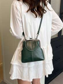 2025 新款时尚复古 PU 材质手提包，可拆卸女士单肩包，配有纽扣开合钱包。 - 綠色 - 查看 5