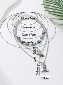 4 件西部乡村风格套装：金属皮靴、牛仔帽、吊坠项链、复古绿松石多层项链 - 女士珠宝配饰 - 彩色 - 查看 5