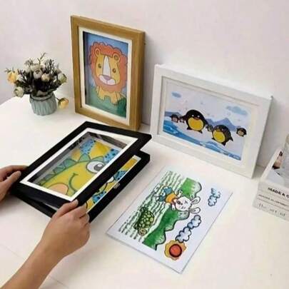 1 pièce Boîte de rangement en bois pour peinture avec cadre d'art à rabat, cadre photo ouvrable, œuvre d'art interchangeable convenant aux peintures et photos d'adolescents - Décoration murale multifonctionnelle thème bande dessinée pour la maison et le bureau, art mural de bande dessinée