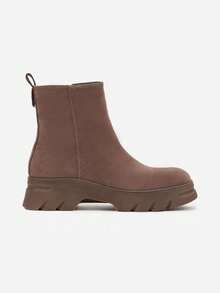 Soft Faux Suede Chunky Boots - Women's Casual Winter Boots - Khaki - View 3