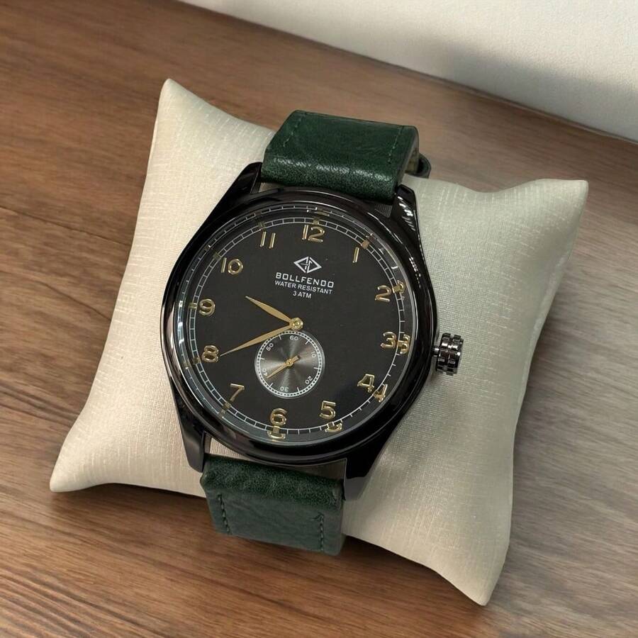 Bollfendo Men's Watch Waterproof Leather Strap Fashion Elegant Man M58 - M58 Đen Xanh - Xem 1