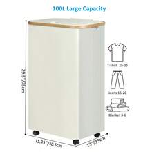 1 个带轮洗衣篮，100 升带盖洗衣篮和可拆卸洗衣袋，防水大号带轮洗衣篮，带竹柄的滚动洗衣篮，适用于洗衣房 - 彩色 - 查看 10