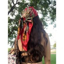 1pc Women Bandana Fashionable Boho Paisley Print Satin Scarf, Elegant Lightweight Headscarf Accessory For Everyday Casual Wear, UV Protection Shawl - Red - View 2