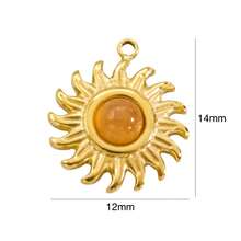 Bohemian Style Vintage Sun Pendant, Stainless Steel 14K Gold Inlaid Colorful Natural Stone Pendant