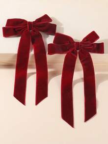 2 Pcs Girls Vintage Velvet Bow Hair Clips, Long Ribbon Simple Sweet Hairpin, Multicolor Bowknot Duckbill Clips, Elegant Hair Barrette Headwear Hair Accessories For Daily Use - Multicolor - View 5