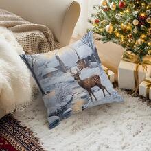 1 buc. Față de pernă decorativă în stil vintage de Crăciun, imprimată pe o singură față - Față de pernă din catifea piersică, 45*45cm