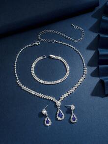 3 Pieces Of Fashionable Women's Water Drop Necklaces And Earrings Set For Wedding Season, Banquet And Party Accessories
