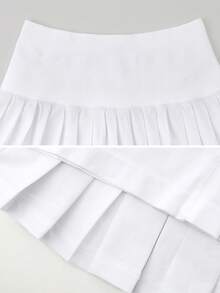 Leorrey 1件装女士无缝休闲舒适纯色高腰防闪光甜美百褶网球跑步运动迷你裙白色夏季 - 白色 - 查看 3