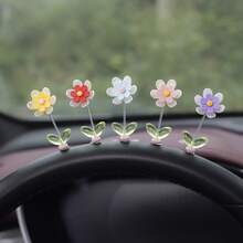 Six-Leaf Daisy Flower Car Dashboard Spring Ornament Car Fresh Daisy Flower Decoration Supplies,5pcs/Set - 六葉雛菊花5色一套 - 查看 4