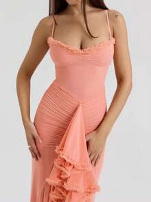 New Women's Style Elegant Spaghetti Strap Lace Long Dress, Sexy Spaghetti Strap Dress - 粉色 - 查看 2