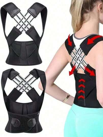 1 件可调节背部姿势矫正支架，适合女性和男性，弹性背部和肩带 [批量订购请参考图 11]