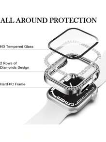 Compatible With Apple Watch Case With Hd Ultra-Thin Tempered Glass Screen Protector, Double Row Of Sparkling Crystal Rhinestone Rhinestones, Drop-Proof And Scratch-Resistant Hard Pc Ultra-Protective Cover, Compatible With Apple Watch Series 11/10/9/8/7/6/5/4/Se, 40/41/42/44/45/46mm Protective Case For Women