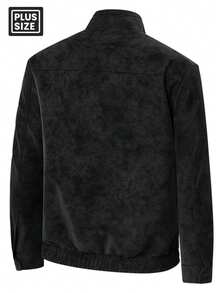 Plus Size Loose Fit Men's PU Leather Jacket, With Flap Pockets, Fashionable Long Sleeve Motorcycle Jacket, Suitable As A Gift For Friends, Husbands, Boyfriends