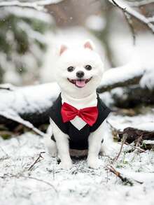 Party & Banquet Pet Dog/Cat Thermal Lined Short Sleeve Sweatshirt With Bow Tie Decor, Suitable For Small Dogs, Christmas, Christmas Decorations