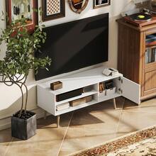 HOMCOM TV Stand Cabinet Up To 55", TV Unit With 2 Storage Shelves And Single Door For Living Room, Bedroom, White - 白色 - 查看 7