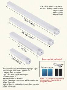 USB Rechargeable Smart Sensor Magnetic LED Light, Cabinet Wardrobe Light, Staircase Backlighting, Suitable For Kitchen, Living Room, Wine Cabinet, Wardrobe Sensor Lighting - White - View 11
