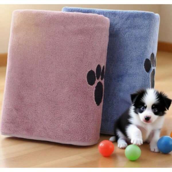 2pcs Pet Absorbent Dog Towel And Cat Towel | With Paw Print Pattern And Strong Absorbent Material, It Is Super Practical For Drying Pet Hair And Daily Cleaning