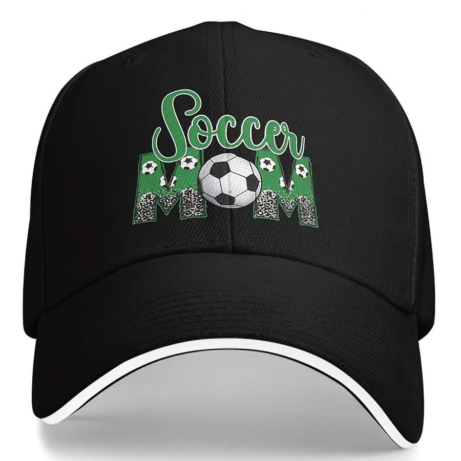 Soccer Mom Baseball Cap - Lightweight Breathable Hat With Soccer Ball Graphic & 'Soccer Mom' Text, Adjustable Snapback Closure, Black With Green Accents - Perfect Sports Mom Gift For Games, Practice, Fishing - Unisex Baseball Cap For Women & Men, Outdoor Activities, Sporty Design, Durable Construction, Fan Gear, Outdoor Lovers - 黑色的- - 查看 1