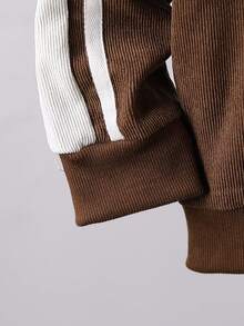 2pcs/Set Young Boy Casual Slogan Print Color Block Long Sleeve Hooded Zip-Up Jacket And Pants Set, Suitable For Sports, Daily Wear, School, Outdoor Activities In Autumn/Winter - Brown - View 5