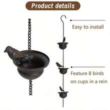Black Bird Rain Chain - Decorative Water Drainage Ditch With Hooks, Suitable For Garden, Park, And Home Roof Sewers, Durable Plastic, Easy To Install, Features 8 Bird Shapes, Outdoor Drainage Ditch | Decorative Rain Chain | Durable Plastic, Bird Shaped Decoration