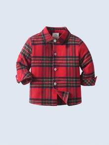 BOARNSEORL Boys' Red Plaid Long Sleeve Shirt With Bow Tie, Fashionable And Versatile For Events And Christmas Parties - Red - View 8