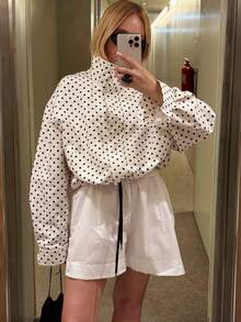 女士秋冬波点夹克，短款飞行员夹克，女士外套，长袖上衣，拉链夹克，女士春秋短款夹克，新款街头风拉链短款夹克 - 彩色 - 查看 9