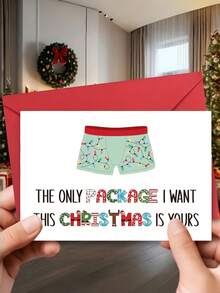1pc Romantic Christmas Card For Couples - Love Greeting Card With Envelope, "Only Package I Want Is Yours" Message For Boyfriend, Girlfriend, Husband, Wife, Anniversary Or Xmas Gifts - Multicolor - View 2