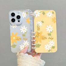 Étui de téléphone portable à rabat personnalisé avec fleurs blanches créatives sur fond jaune, convient pour iPhone 16 Pro Max 15 14 Plus 13 12 11. Cadeau de Noël, Nouvel An, Pâques, Halloween, pour la famille et les amis