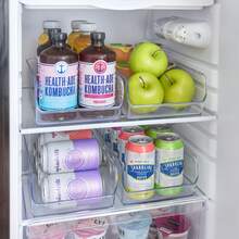 Caja de almacenamiento para refrigerador, caja de conservación fresca, caja de almacenamiento de huevos congelados, caja deslizable para refrigerador, latas, bebidas, cocina, verduras y frutas, artefacto de organización especial (color transparente) (2 piezas/3 piezas/4 piezas), decoración del hogar, almacenamiento para fiestas y Navidad - Transparente*4 piezas - Ver 2