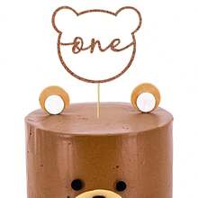 1 件闪光可爱熊蛋糕装饰 1 岁生日 1 个月森林主题派对装饰供应商 - 彩色 - 查看 17