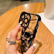 Funda de Teléfono Calavera Negra Compatible con iPhone 17, 16e, 16, 15, 14, 13, 12, 11, Pro Max Air X XR XSMAX, 8, 7 Plus - Carcasa Transparente Suave Antigolpes - Negro - Ver 3