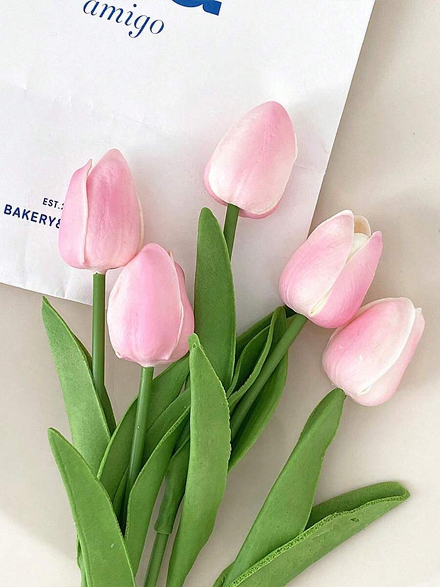 3pcs Mini Gradient Pink Tulip Artificial Flowers Wedding Home Decoration Artificial Flowers Souvenir Tulip Artificial Flowers
