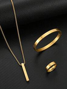 3 件套时尚长发柱氧化简约光滑男士首饰套装，适合日常佩戴